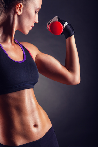 Fitness woman with barbells  - Foto, Imagem