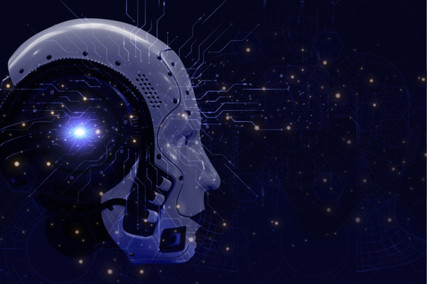 Искусственный интеллект робот боковой вид головы, технология искусственного интеллекта умный концепт робота, технология генерирует ИИ и ИИ обучения фоновой концепции, Футуристическая трансформация технологии с chatbot 3D - Фото, изображение