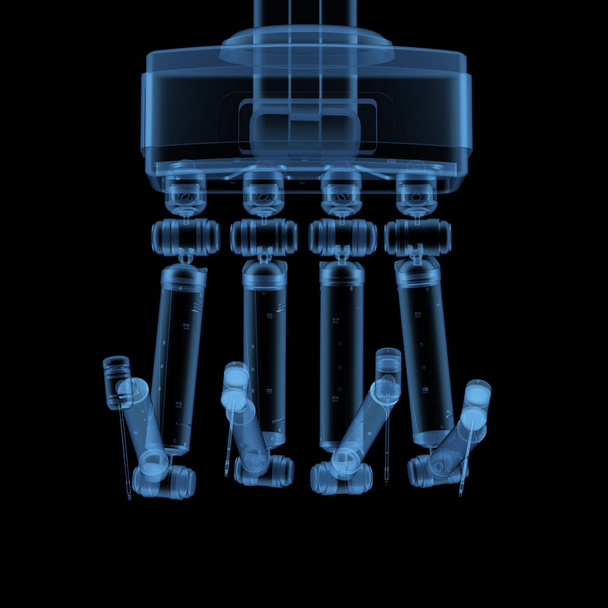 3D vykreslování x-ray robot asistované chirurgie stroj izolovaný na černém pozadí - Fotografie, Obrázek
