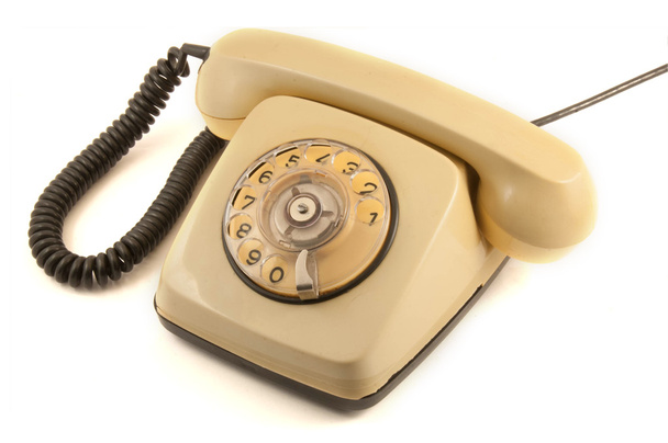 Vintage μπεζ τηλέφωνο απομονωθεί σε λευκό φόντο - Φωτογραφία, εικόνα