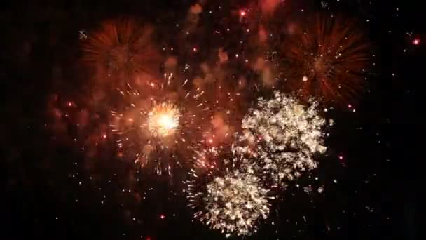 Lassú mo. gyönyörű tűzijáték robbannak a fekete háttér. - Felvétel, videó
