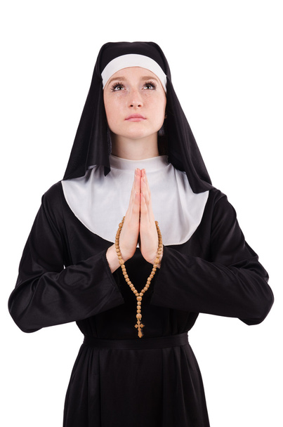 Молодая монахиня изолирована на белом фоне
 - Фото, изображение