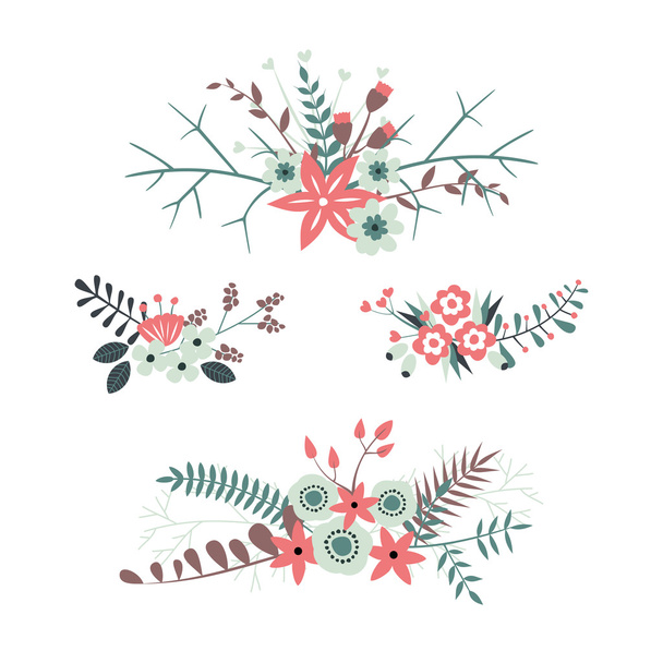 Set of floral design elements. Vector collection with leafs and flowers for greeting flyers and banners - Vector, Imagen