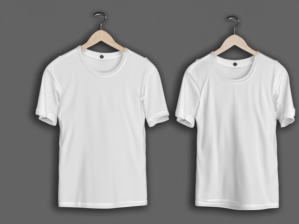 Realistyczna makieta koszulki | Blank czarno-biały t-shirt na wieszaku, makieta projektu. Przezroczysty, gładki, bawełniany wzór. Logo sklepu odzieżowego mock branding wyświetlacz - Zdjęcie, obraz
