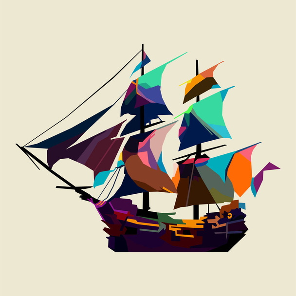 Піратський човен, намальований з використанням художнього стилю WPAP, поп-арту, Векторні ілюстрації. - Вектор, зображення