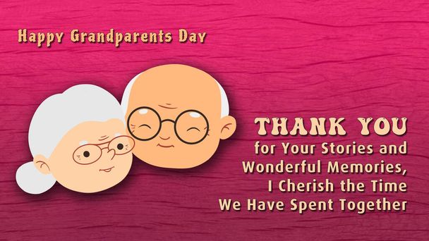 Happy Grandparents Day. Greeting Card Vector illustration. Cute cartoon grandparents on vintage magenta background - Photo, Image