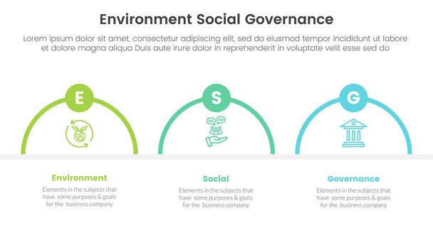 esg environmental social and governance infographic 3 point stage template with half circle shape concept for slide presentation vector - Vector, Image