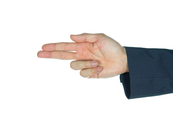 Zakenman vinger Gun wijsvinger en middelvinger geïsoleerde o - Foto, afbeelding