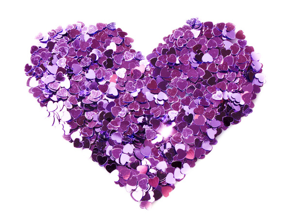 Violet hearts in the form of confetti on white - Фото, зображення