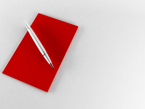 uma caneta e um papel sobre o vermelho
 - Foto, Imagem