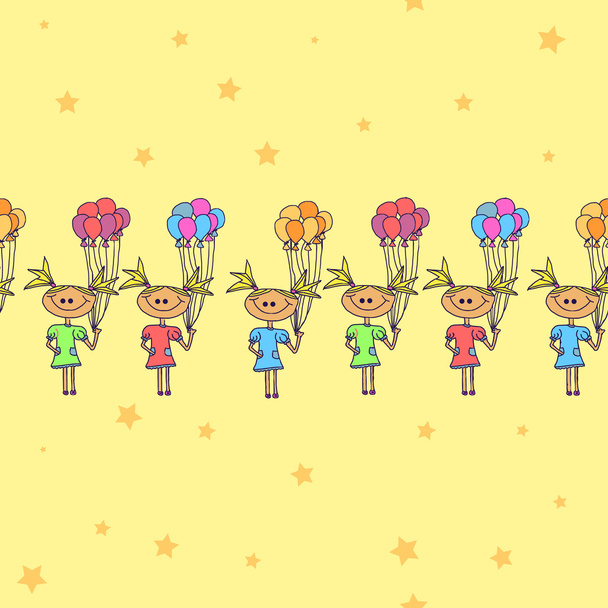 Illustration mit Mädchen und Luftballons - Vektor, Bild