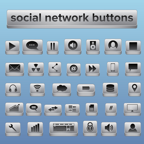 Big collection of social network buttons - Vector, Image