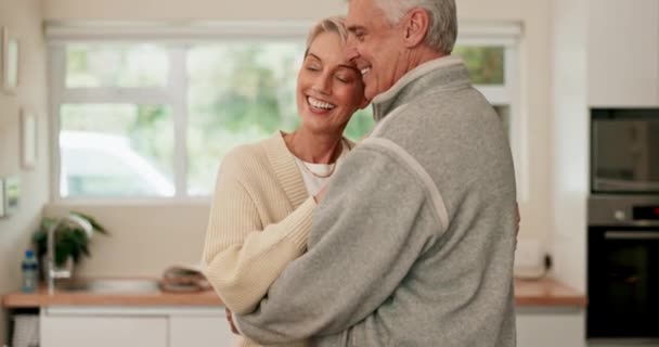 Home, dance and senior couple with love, marriage or happiness with quality time, relationship or smile. Romance, old man and elderly woman with movement, retirement or happy with care or celebration. - Metraje, vídeo