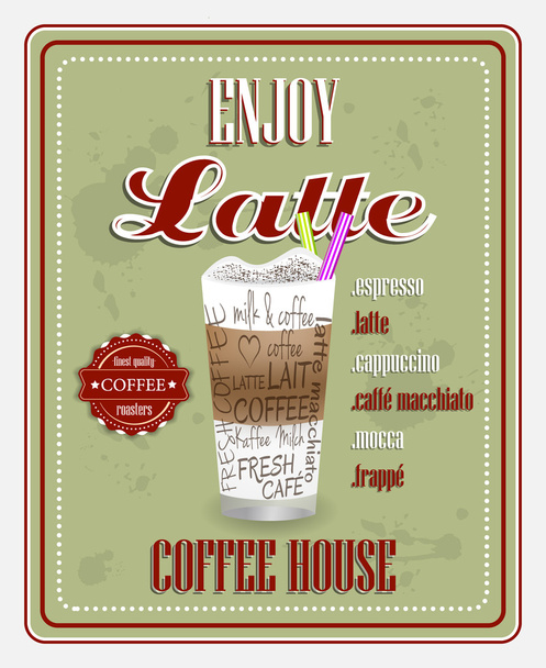 Дизайн постера кофейни в стиле ретро с названием латте
 - Вектор,изображение