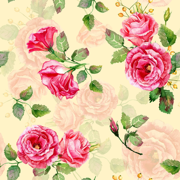 Seamless pattern of vector watercolor red roses. - Vector, Image