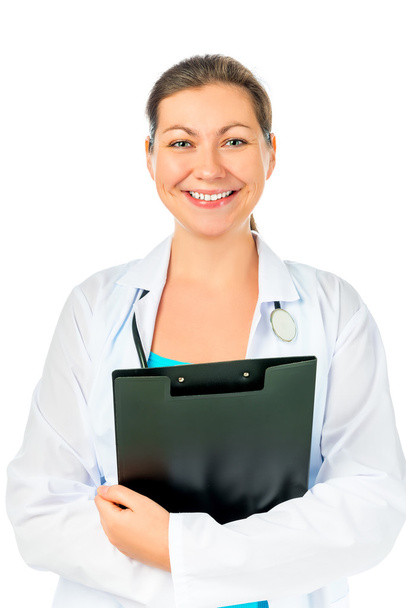 Beautiful and cheerful Doctor with a folder  - Zdjęcie, obraz