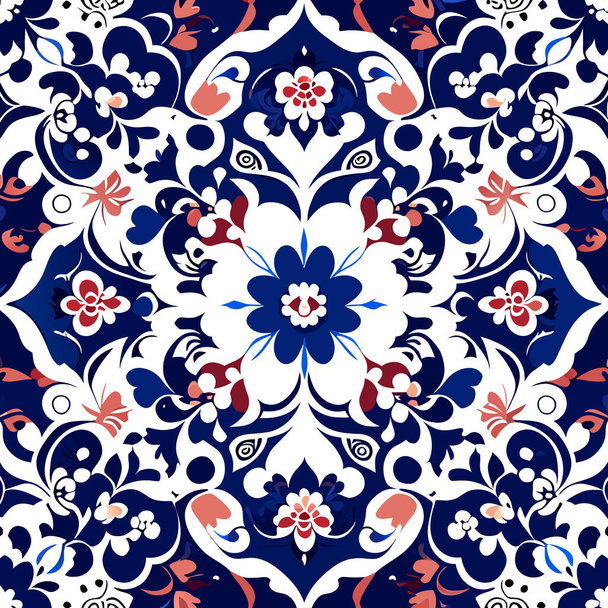 Broderie Ikat floral paisley sur fond bleu marine motif ethnique oriental géométrique traditionnel. - Photo, image