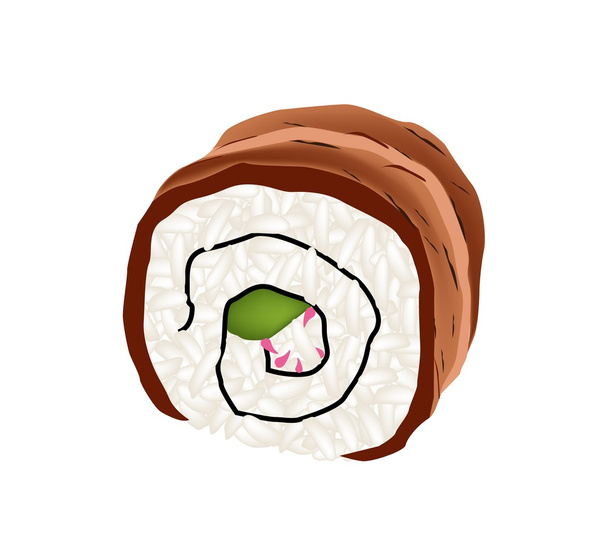Rolo de sushi de enguia defumada ou Unagi California Roll
 - Vetor, Imagem