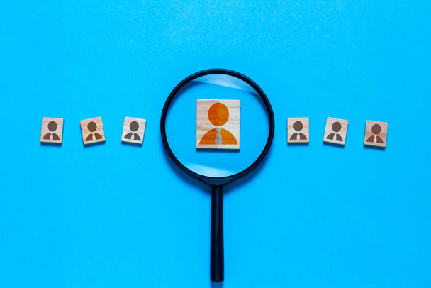 magnifying glass focus on manager icon, Personnel search and human development concept - Photo, Image