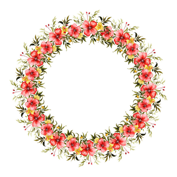 Vector flowers frame. Beautiful wreath. Elegant floral collection with isolated red and yellow flowers, hand drawn watercolor. Design for invitation - Vector, Image