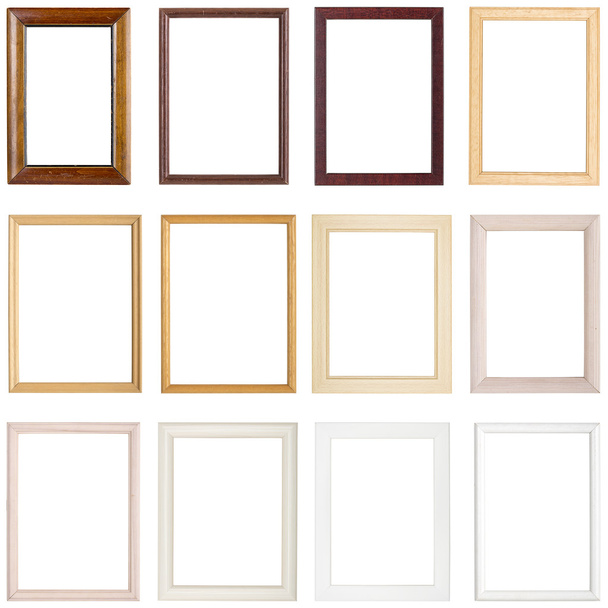 collection of simple wooden picture frames, isolated on white - Photo, Image