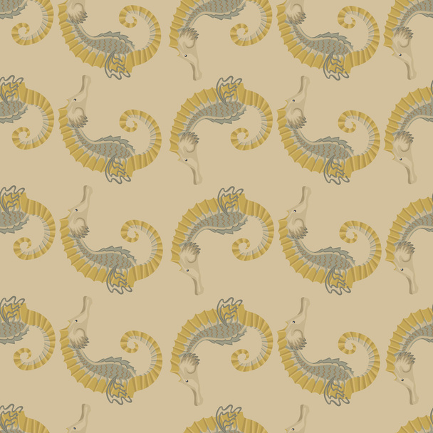 Seamless pattern.sea horse.beige background - Vector, Image