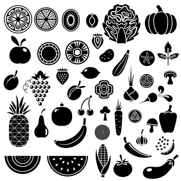 Silhouette of fruits and vegetables - Διάνυσμα, εικόνα