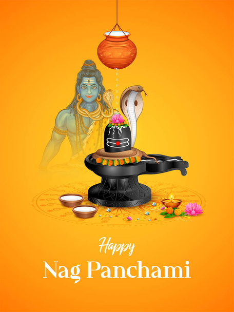 illusztráció Nag kígyó Shiv Linga a hagyományos indiai hindu fesztivál ünnepe Nag Panchami - Vektor, kép