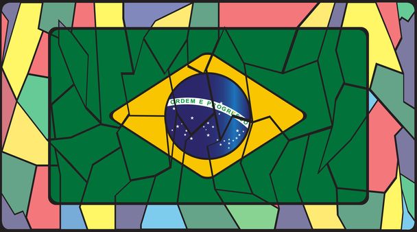 ステンド グラスの窓にブラジルの国旗 - ベクター画像