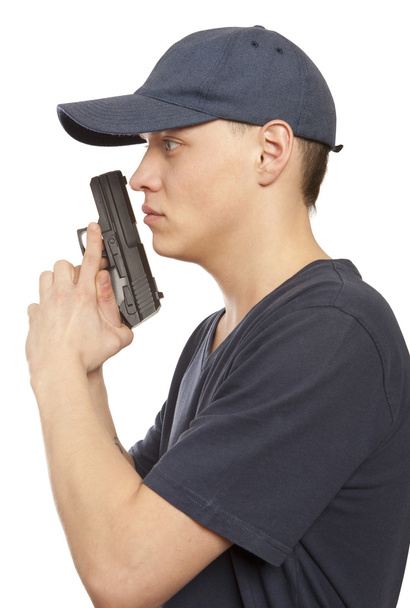 Verzweifelter Mann mit Waffe - Foto, Bild