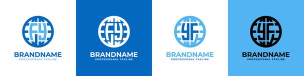 Letter FY and YF Globe Logo Set, suitable for any business with FY or YF initials. - Vector, Image