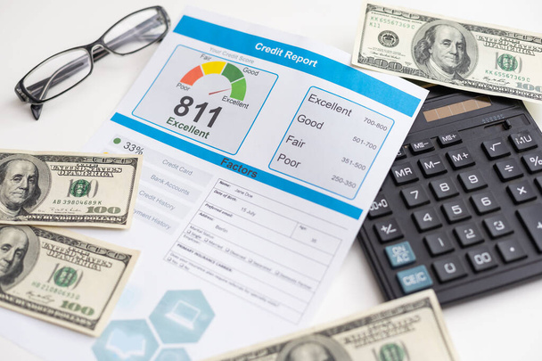 Credit report with score on a desk. High quality photo - Photo, Image