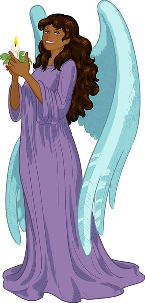 Szép afro-amerikai női angyal gyertya - Vektor, kép