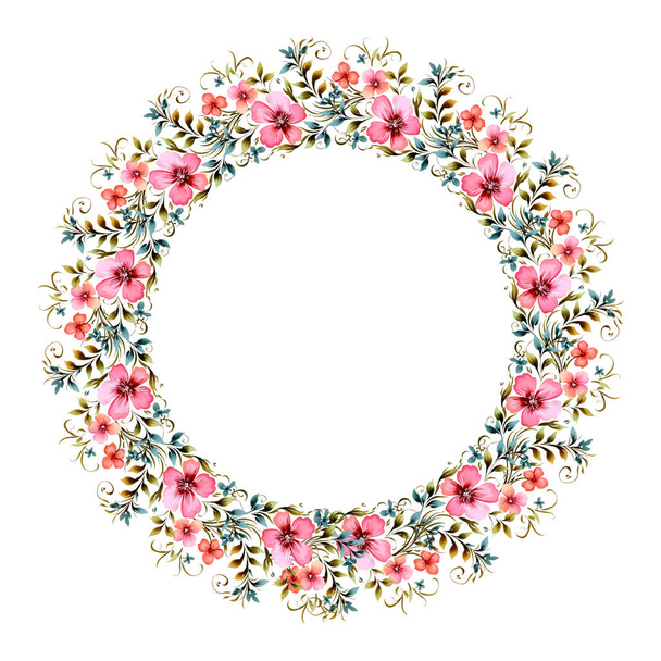 Vector bloemen frame. Prachtige krans. Elegante bloemencollectie met geïsoleerde roze bloemen, met de hand getekend aquarel. Ontwerp voor uitnodiging - Vector, afbeelding