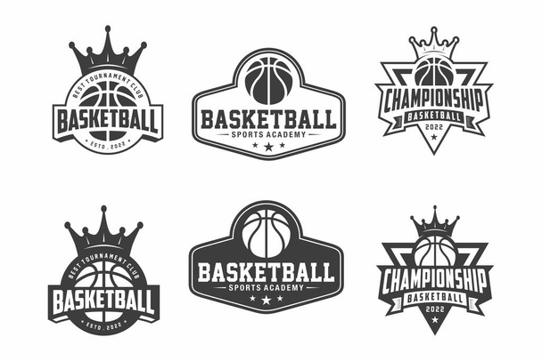 Basketbalové logo, kolekce znakových sad, šablona designu na světlém pozadí - Vektor, obrázek