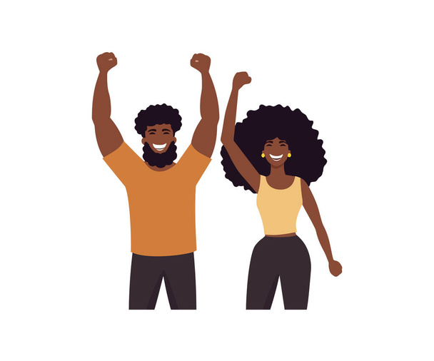 Африканський чоловік і жінка розважаються руками вгору. Векторний дизайн ілюстрації. - Вектор, зображення