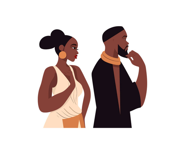 Homem e mulher africanos pensativos. Desenho de ilustração vetorial. - Vetor, Imagem