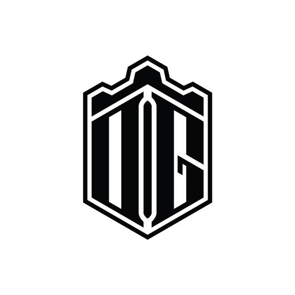 DG Lettre Logo monogramme hexagone forme de bouclier couronne château géométrique avec modèle de conception de style contour - Photo, image