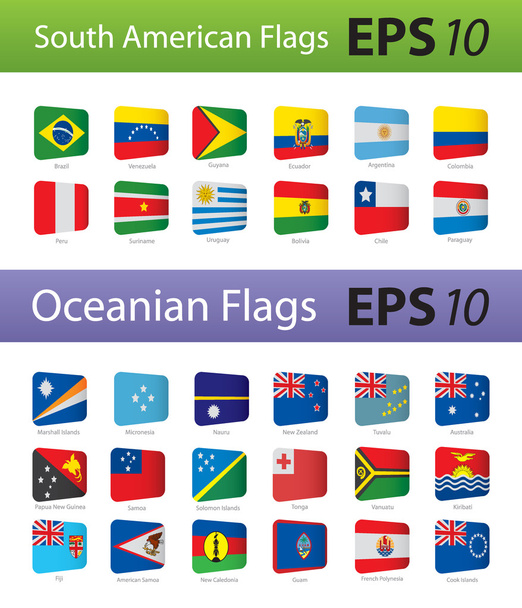 Νότια Αμερική και Ωκεανία σημαίες - Διάνυσμα, εικόνα