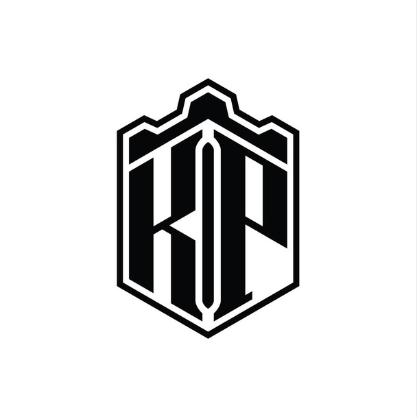 KP levél Logo monogram hatszög pajzs alakú korona kastély geometrikus körvonalazott stílus design sablon - Fotó, kép