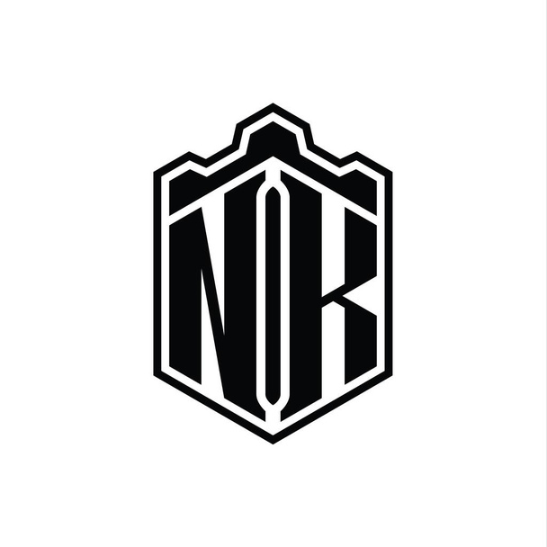 NK betű Logo monogram hatszög pajzs alakú korona kastély geometrikus körvonalazott stílus design sablon - Fotó, kép