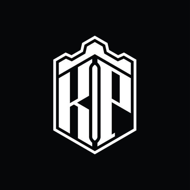 KP levél Logo monogram hatszög pajzs alakú korona kastély geometrikus körvonalazott stílus design sablon - Fotó, kép