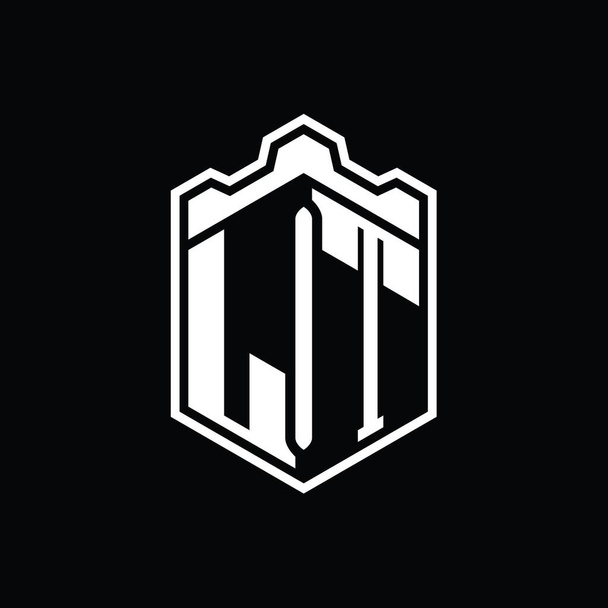 LT Letter Logo monogram šestiúhelník štít tvar koruny hrad geometrický s obrysem styl designu šablony - Fotografie, Obrázek