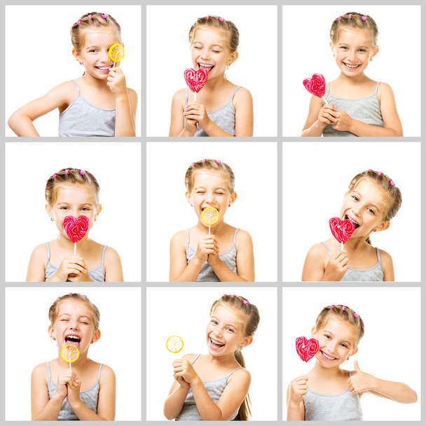 collage little  girl with candy - Фото, зображення