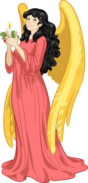 Mooie Aziatische vrouwelijke engel met kaars - Vector, afbeelding