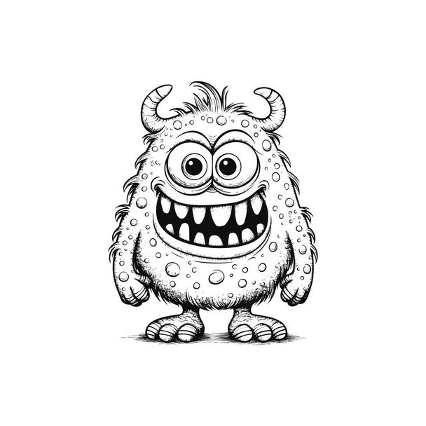 The Black and White Cartoon Monster - Vector, Image