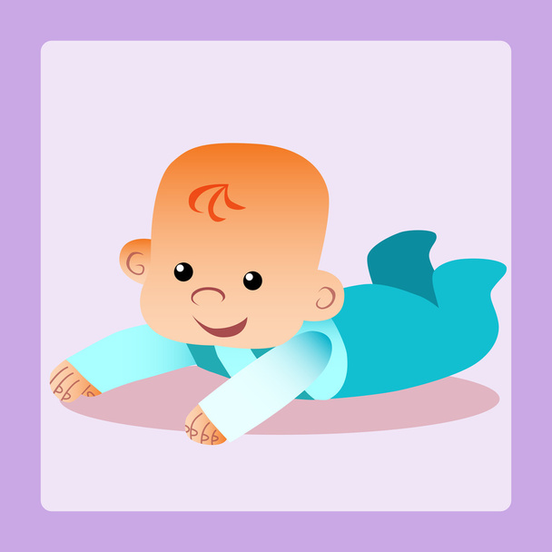Bambino felice è sdraiato sul suo stomaco cercando di strisciare
 - Vettoriali, immagini