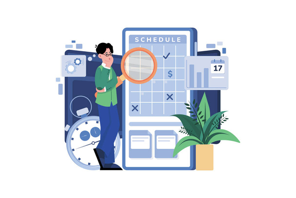 Business Person Looking At The Schedule - Vector, imagen