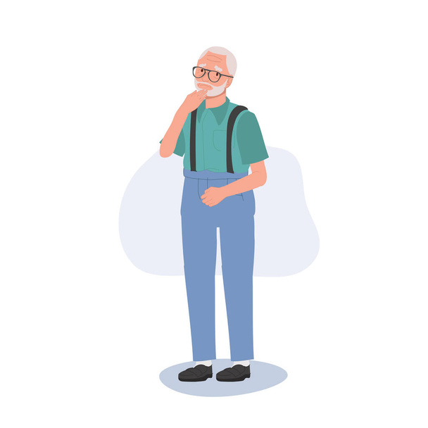 Worry and Anxiety Concept. Depressed Elderly man Contemplating Life. Full Length Illustration of Worried Elderly man. - Vector, Image