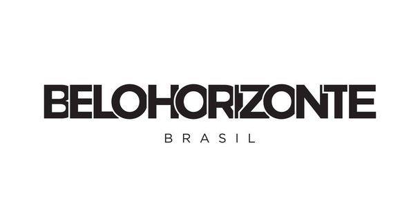 Belo Horizonte, Brezilya ambleminde baskı ve web için. Tasarım, modern yazı tipinde cesur tipografiye sahip geometrik stil, vektör illüstrasyonuna sahiptir. Beyaz arkaplanda izole edilmiş grafiksel slogan harfleri. - Vektör, Görsel